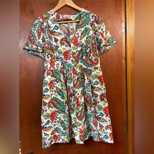 Boden Linen Paisley Print Dress Size 8P